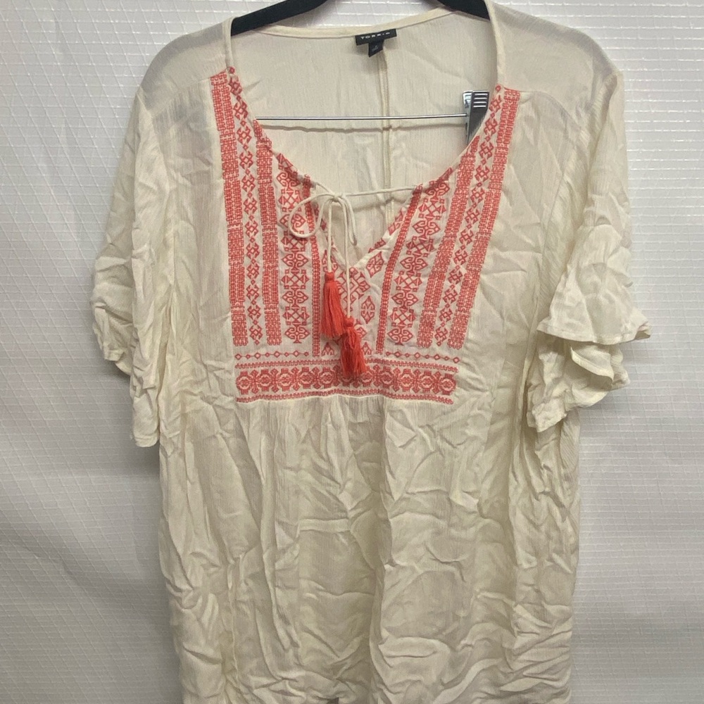 Torrid Cream and Coral Boho Blouse
